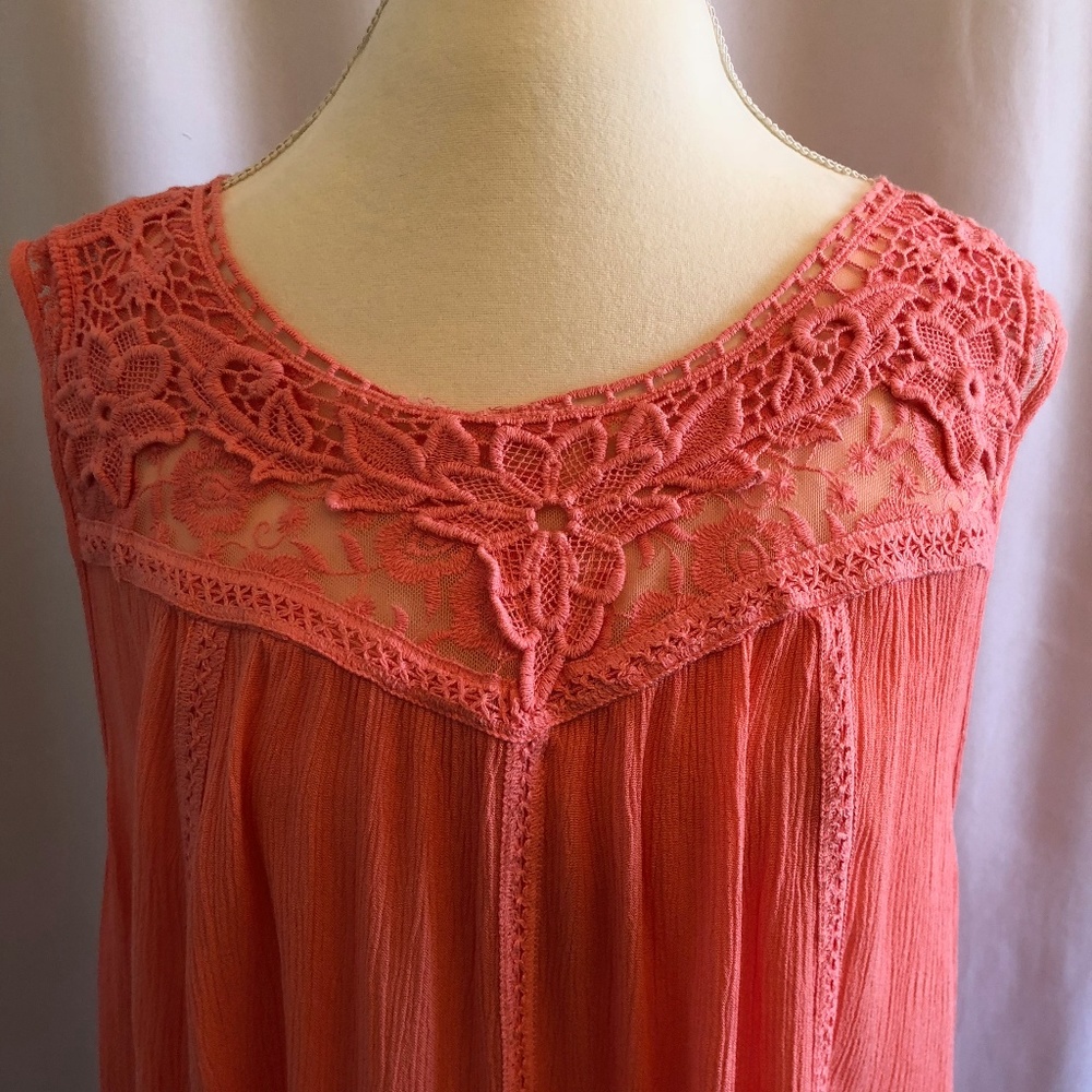 Torrid Pink Gauze Embroidered Lace Tank Top